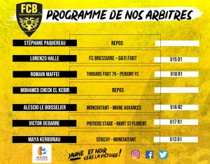 VENDREDI 17 SEPTEMBRE PROGRAMME ARBITRE